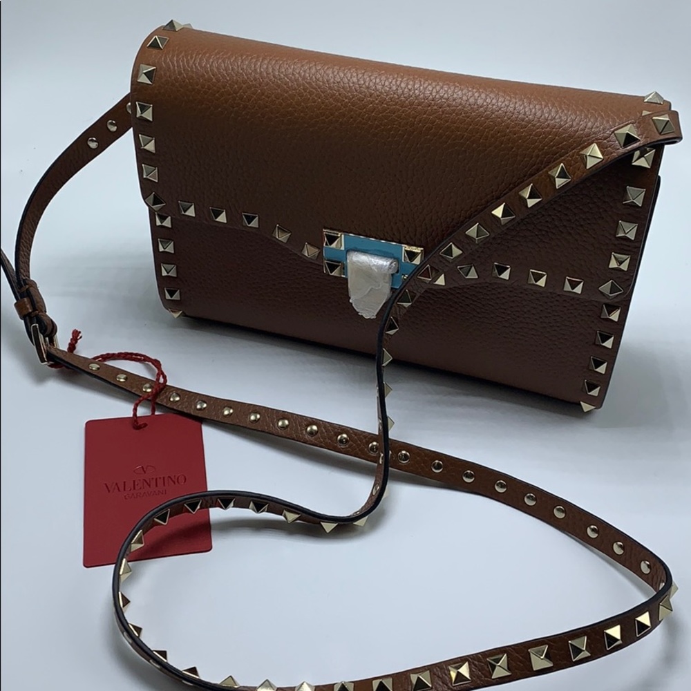❤️NWT VALENTINO SMALL ROCKSTUD CALFSKIN CROSSBODY BAG IN BROWN